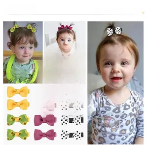 Grosgrain ribbon bow hair clips set with solid colors and polka dots for babies and toddlers