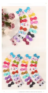 Polka dot and floral printed grosgrain ribbon bow clips for kids hair accessories