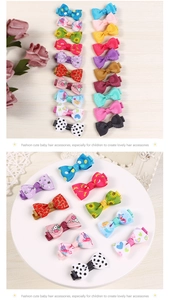 Detailed set of 20 colorful handmade ribbon bow hair clips with various prints for girls
