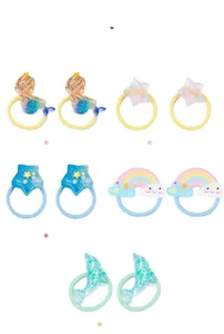 Detail display of cute resin heart crown hair ties for kids with high elastic bands