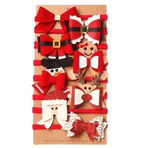 8-piece set of Christmas baby nylon headbands with reindeer and snowman designs