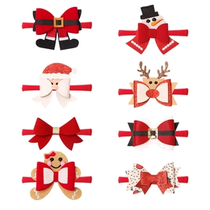Set of 8 festive Christmas baby headbands with reindeer, snowman and bow designs