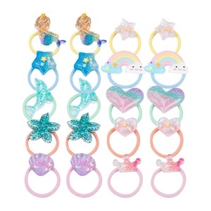 Cute Cartoon Kids Hair Ties Resin Charm Rainbow Mermaid Star Heart Pattern Elastic Ponytail Holders For Baby Girls Jewelry