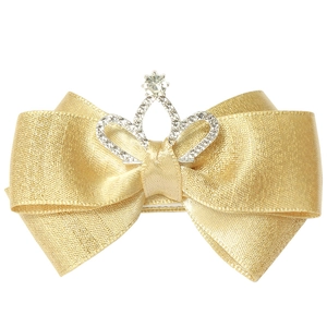 Barrette à cheveux avec nœud doré et couronne de strass brillante pour filles