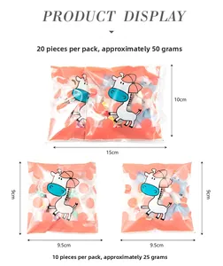 Detailed view of knitted hair clips in cartoon packaging with size and weight info