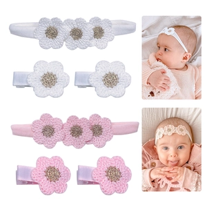 Barrettes et Bandeaux à Fleurs Crochetés à la Main pour Bébé Fille Bandeaux en Nylon Souple Accessoires Cheveux Mignons Enfant