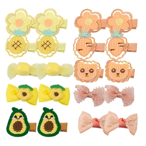 Kids Handmade Embroidery Fruit Flower Hair Clips Set Assorted Cartoon Animal Ribbon Bow Barrettes Hair Accessories Gift