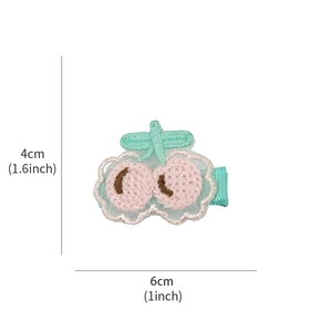 Fermaglio per capelli ricamato rosa con nastro verde per bambine, 6 cm