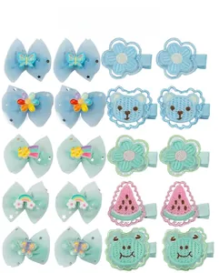 Détails du lot de 20 barrettes pour filles avec ours brodés et nœuds papillons en résille