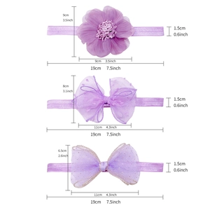 Lot de trois bandeaux violets pour bébé fille avec fleurs en tulle et nœuds extensibles