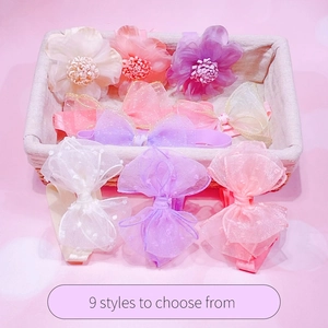 Lot de 9 bandeaux pour bébé avec fleurs en maille et nœuds élastiques pour fillettes