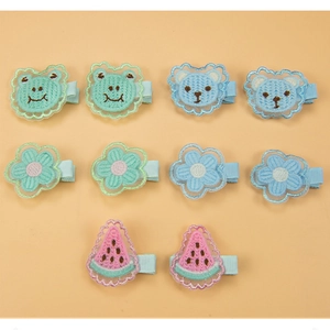 Barrettes à cheveux brodées animaux et fleurs pour filles avec bordure dentelle