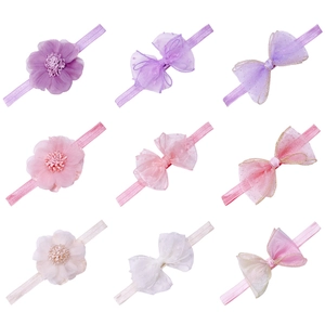 Lot de 9 bandeaux pour bébé avec fleurs et nœuds en tulle rose violet et blanc