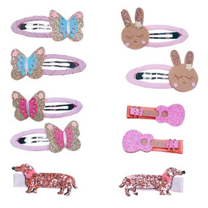 10-teiliges Glitzer-Haarclip-Set für Kinder mit Hasen, Schmetterlingen und Hunden