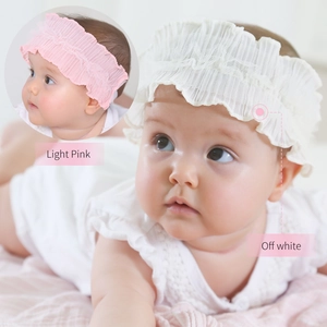 Bandeau en dentelle pour bébé fille en rose clair et blanc cassé avec maille souple