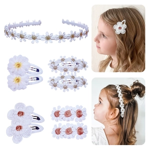 Accessori per Capelli Ricamati a Margherita Bianca per Bambini Dolce Pastorale Fatti a Mano in Tessuto Floreale Clip BB e Cerchietto per Ragazze