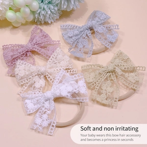 5-piece set of soft lace bow headbands for baby girls in various pastel colors
