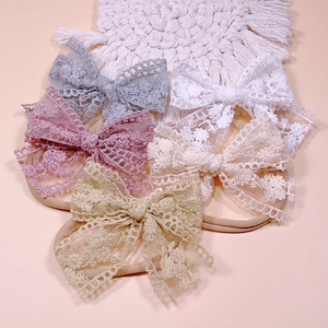 Set of five elegant lace bow baby headbands in various soft pastel colors