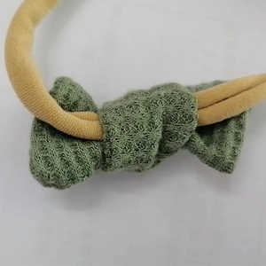 Soft waffle fabric bow baby headband with yellow high-elastic nylon band for infants