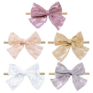 5-pack lace flower bow headbands for baby girls in pastel colors with soft elastic band