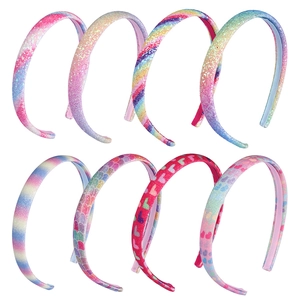 Set of 8 glitter rainbow headbands for girls with candy colors and heart patterns