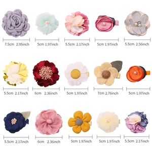 Lot de 15 barrettes à fleurs faites main en mousseline et satin avec perles pour filles