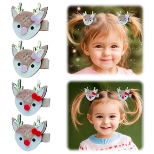Barrettes à Cheveux en Bois de Renne de Noël pour Filles Épingles à Cheveux en Feutre de Cerf avec Nœuds Papillon