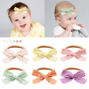 Baby Girls Bowknot Headbands Elastic Nylon Soft Lace Hollow Out Hairbands Infant Toddler Hair Accessories