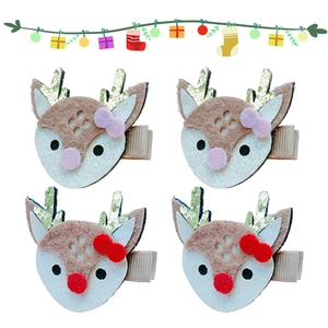 Lot de barrettes de Noël renne avec nœuds roses et paillettes pour décorer les cheveux