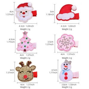 Size chart showing dimensions for various embroidered Christmas hair clips and motifs