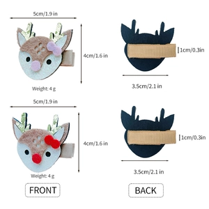 Barrettes de Noël renne pour filles avec nœuds roses et rouges en vue quatre angles
