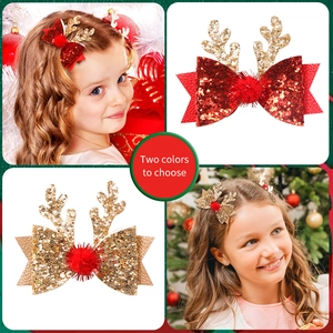 Barrettes de Noël avec bois de renne pailletés et pompons rouges pour coiffure de fête