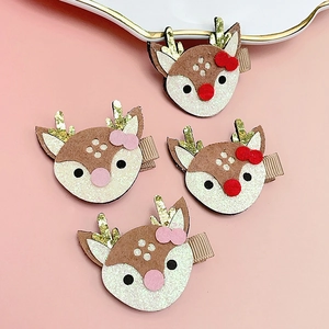 Lot de 4 barrettes de Noël renne avec bois pailletés et nœuds en ruban pour filles