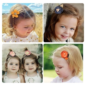 Détails de jeunes filles portant divers clips à cheveux faits main aux motifs floraux