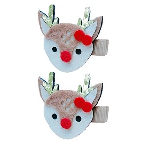 Paire de barrettes de Noël renne avec paillettes dorées et feutre rouge pour filles