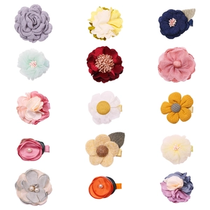 Lot de 15 barrettes à fleurs en tissu faites à la main en couleurs variées pour filles