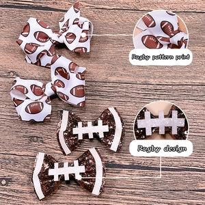 Lot de barrettes à nœuds thème rugby avec rubans côtelés et motifs pailletés