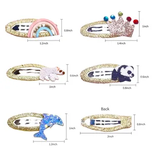 Size guide for cute embroidered hair clips with rainbow, crown, and animal designs