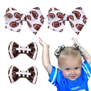 Barrettes à Cheveux Thème Football Rugby Enfants Filles Nœud Paillettes Ruban Gros Grain Pince Bec de Canard Accessoires Cheveux