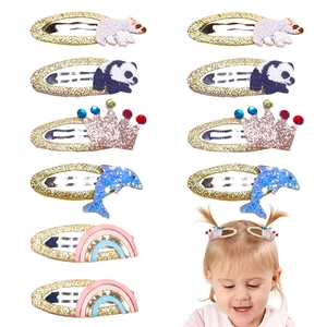 10pcs kids cartoon animal hair clips set with glitter embroidery for girls