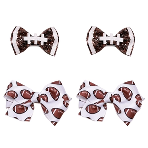 Barrettes à cheveux thème rugby avec nœuds à paillettes et motifs football pour enfants