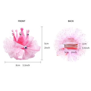 Rosa Prinzessin Krone Haarklammer mit Glitzernetz und Schleife Vorder- und Rückansicht