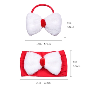 Christmas red fuzzy bow headband and hairband set for toddlers with size dimensions