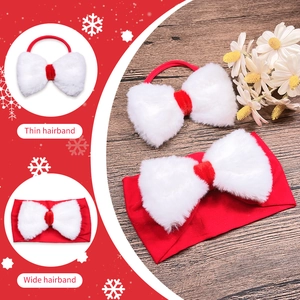 Christmas red plush bow hairband set including wide elastic and thin nylon styles