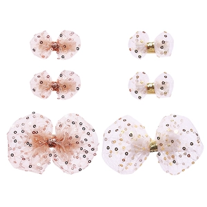6er-Set Glitzermaschen-Haarspangen für Mädchen in Rosa und Gold-Pailletten auf Weiß