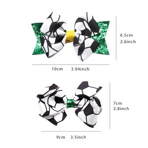Barrettes à cheveux nœud de football à paillettes avec motifs de football noir et blanc