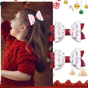 Pinces à Cheveux Nœud en Cuir Synthétique à Paillettes Rouges de Noël pour Filles Casse-Noisette Imprimé Accessoires Festifs