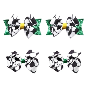 Lot de nœuds à cheveux motif football avec paillettes vertes pour filles et sport