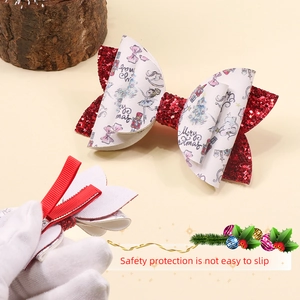 Barrette de Noël rouge pailletée pour filles avec similicuir imprimé Casse-Noisette