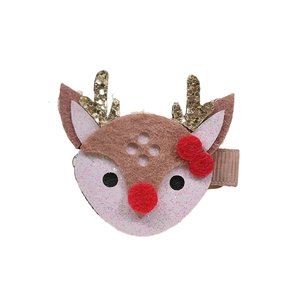 Barrette de Noël mignonne pour fille avec bois de renne marrons et pompons rouges